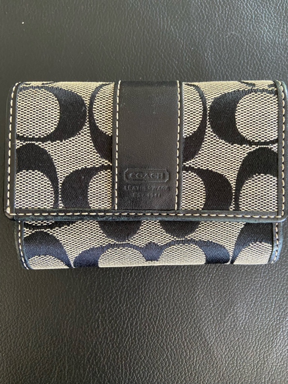 Coach Black and Beige Signature Canvas Card Holder